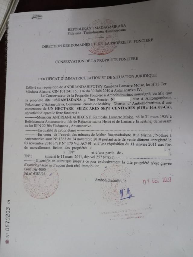 CSJ terrain à vendre à MAHITSY RN4